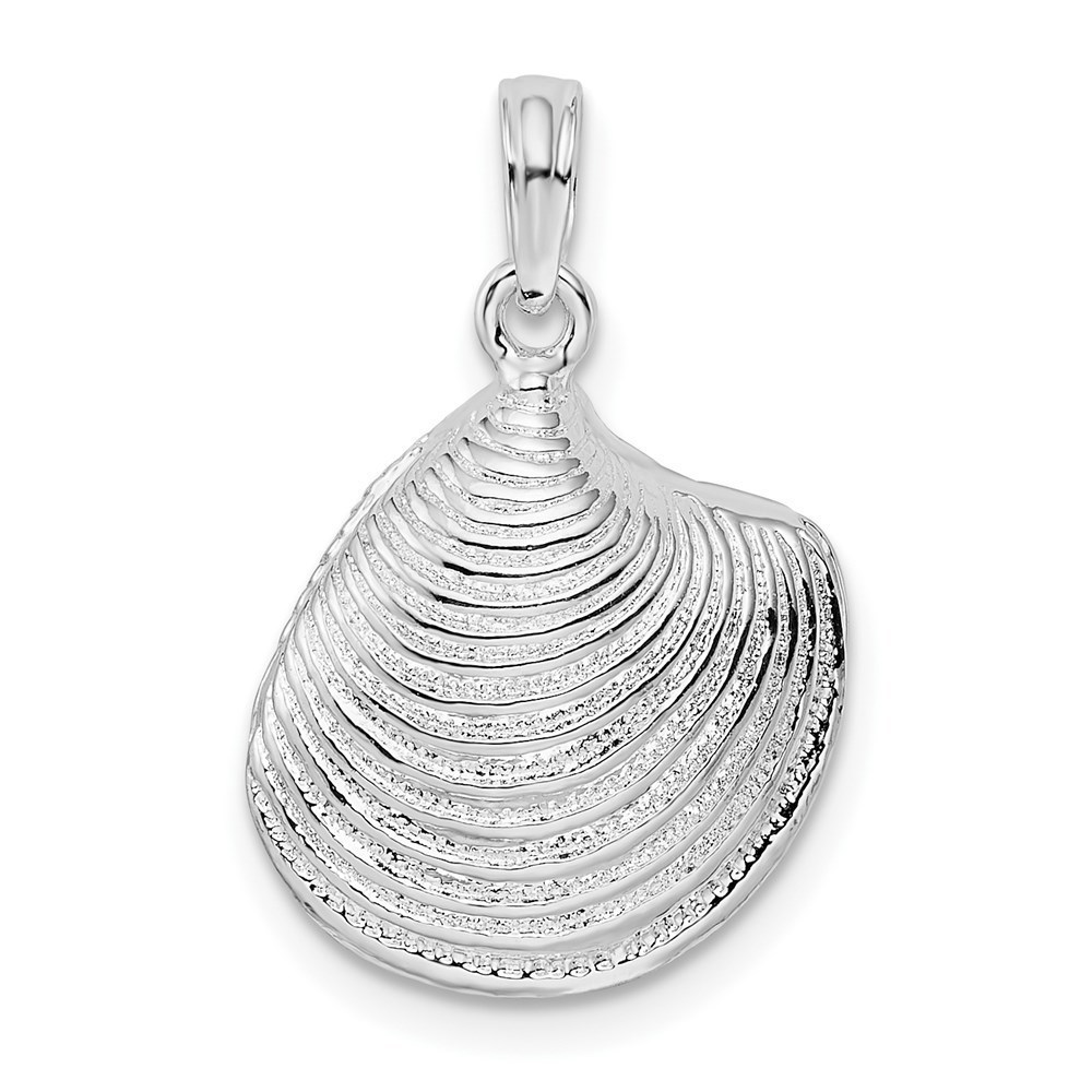 925 Sterling Silver Rhodium-Plated Polished 3D Clam Shell Necklace Charm Pendant